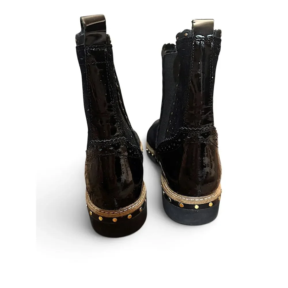 Free People Black Suede Chelsea Ankle Boots | Patent Cap Toe | Size W 41 (US 10)